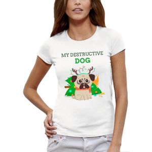 T-SHIRT T-shirt CHIEN DE NOEL - le chien destructeur de sapin de noel - PIXEL EVOLUTION - Femme