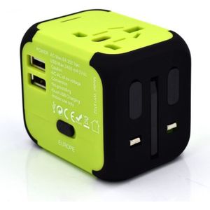 ADAPTATEUR DE VOYAGE Welly Enjoy wy13102 – Adaptateur de voyage compact universel avec 2 ports USB 5 V-2400mA, couleur vert et noir2