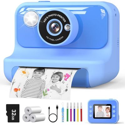 Appareil Photo Instantané Enfants,1080P Appareil Photo Numérique Enfant Caméra Vidéo avec Carte de 32GB 5 Rouleaux de Papier(Noir) - Appareil Photo