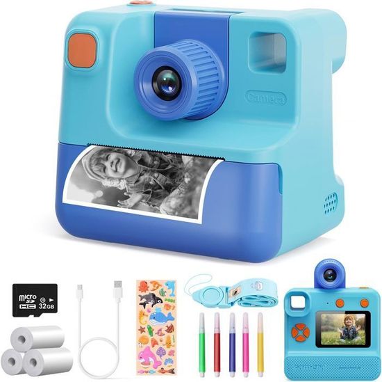 Appareil Photo Instantané Pour Enfants - 1080p, écran 2.4", Impression Photo, Avec Carte 32 Go Et Crayons