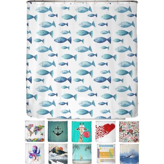 Bonhause Rideau De Douche Poisson Tropical Océan 180x180 Cm - Imperméable Anti Moisissure Avec 12 Crochets - Pour Enfants Et Famille