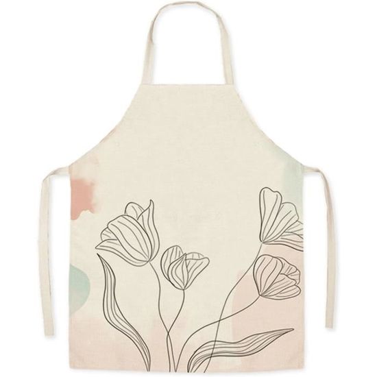 Tablier De Cuisine En Lin Rouge - Fait Main, Avec Motif Fleurs - Neuf