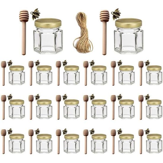 Ahhute 1,5 oz paquet de 20 mini pots à miel en verre hexagonaux avec