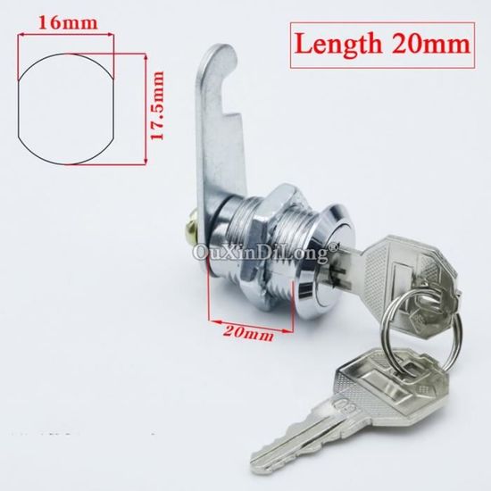 Serrure Pour Meuble De Bureau 16/19 Mm - À Visser Sur Piédestal, Livrée Avec 2 Clés (alliage Zinc)