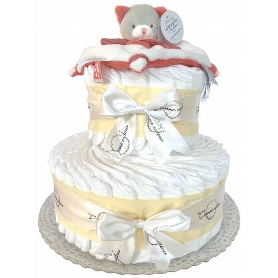 Cadeau Naissance - Gâteau De Couches Moltex 60 Taille 2 + Chaussettes Beiges - Coffret Cadeau Bébé