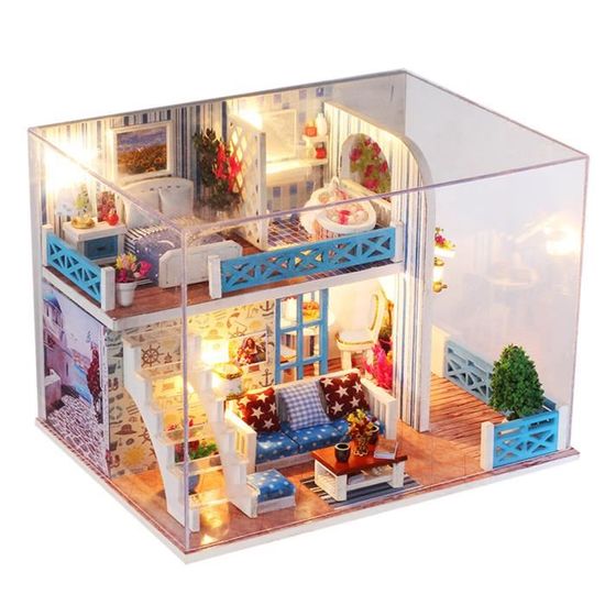 ✅ 3D À faire soi-même Maison de Poupées Miniature Meubles Avec Housse & Lumière DEL Kit Enfants Jouet 