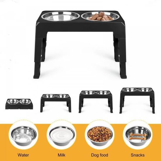 Gamelle Surélevée Réglable Pour Chien – 4 Hauteurs, 2 Bols Inox 1,5L, Antidérapante – Pour Petite, Moyenne Et Grande Taille – Avec Distributeur Lent