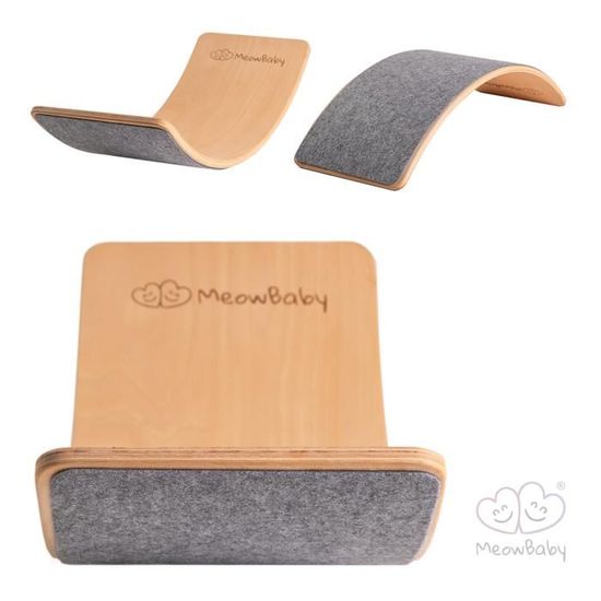 Planche D'équilibre MEOWBABY En Bois 80x30 Cm – Balance Board Avec Feutre – Pour Enfants Dès 3 Ans – Jeu Actif Intérieur/extérieur