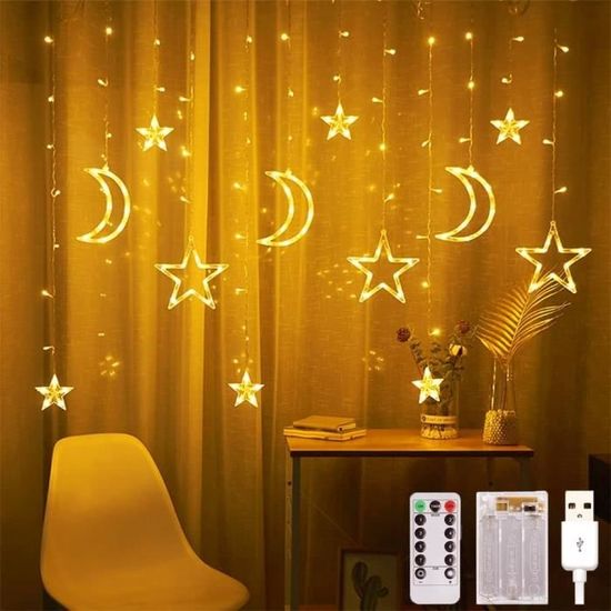 Guirlande LED Noël En Forme De Lune Et Cloche – Avec Ventouse, Minuterie 6h, Alimentation Batterie – Déco Fenêtre, Intérieur/extérieur - 9