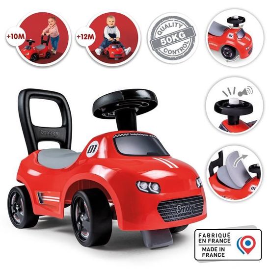 Auto Rouge Smoby - Porteur enfant 2 en 1 - Auto Rouge - Coffre sous la selle ...