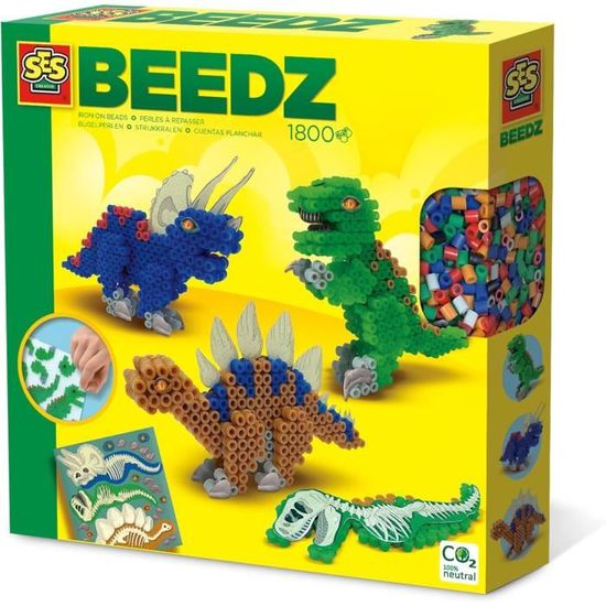 SES Creative Perles à Repasser Dinosaures – Kit 3D Avec T-Rex, Tricératops, Brachiosaure – Activité Manuelle Sans PVC, Dès 5 Ans – Squelette à Décorer