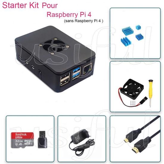 Starter kit pour Raspberry Pi 4 B,Micro HDMI câble,32 Go Micro SD Carte,Alimentation,Ventilateur,Dissipateur(Sans Raspberry Pi)