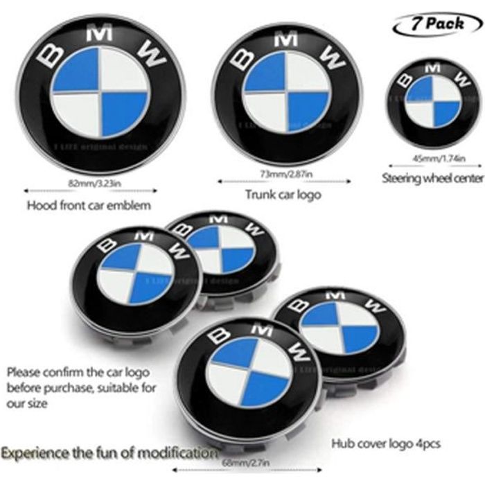 7 Pièces Emblème Logo Sigle BMW Capot / Coffre 82mm /74mm/68mm/45mm Série 1/3/5/6/7/8/X/Z E30/E34/E36/E39/E46/E90