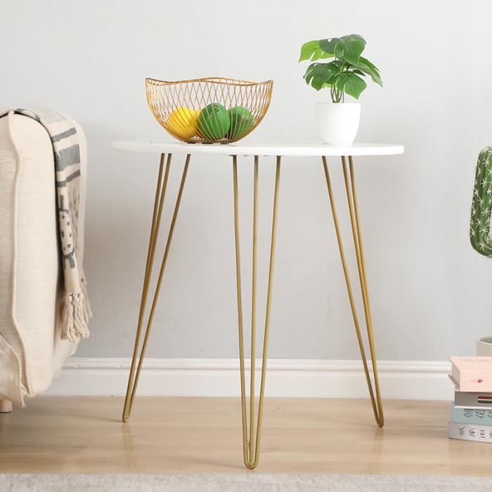 Table de basse ronde blanc avec pied en acier dorée Diamètre 50 cm Hauteur 60cm - design scandinave