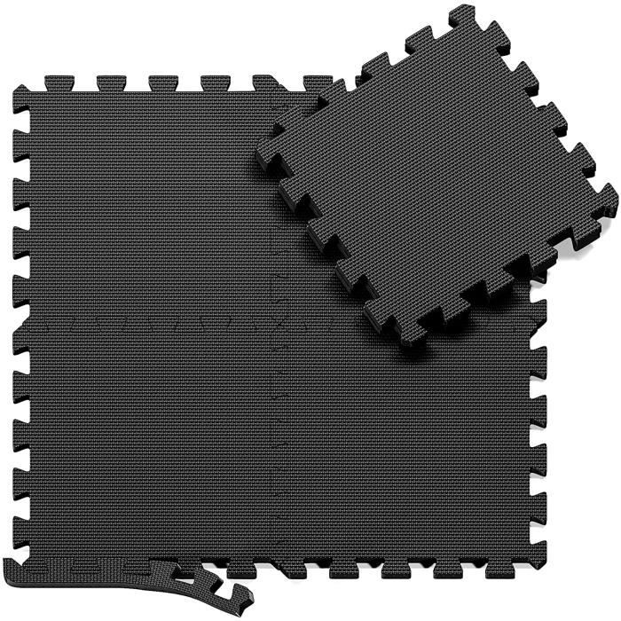 Tapis de Sol de Gym Sport avec 12 Dalles de Protection en Mousse 60 cm x 60 cm noir