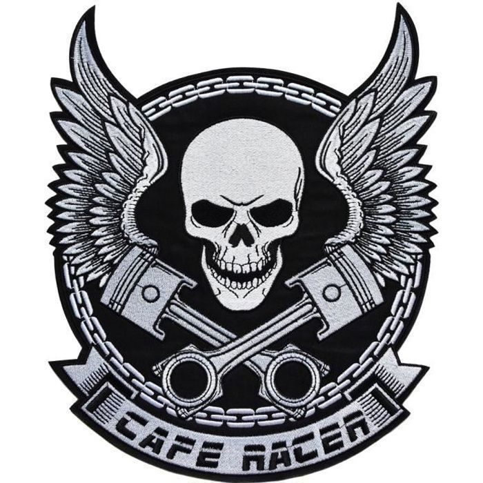 ecusson route 66 biker motard moto tete de mort thermocollant grand format 31x26cm patche badge
