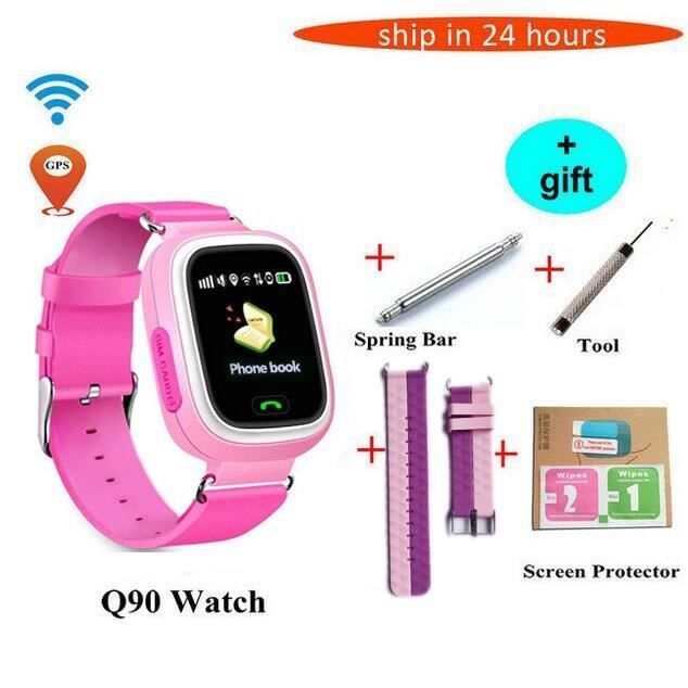 Q90 GPS montre intelligente bébé téléphone enfants GPS Wifi montre int -Pink more belt Russian GPS add wifi16210