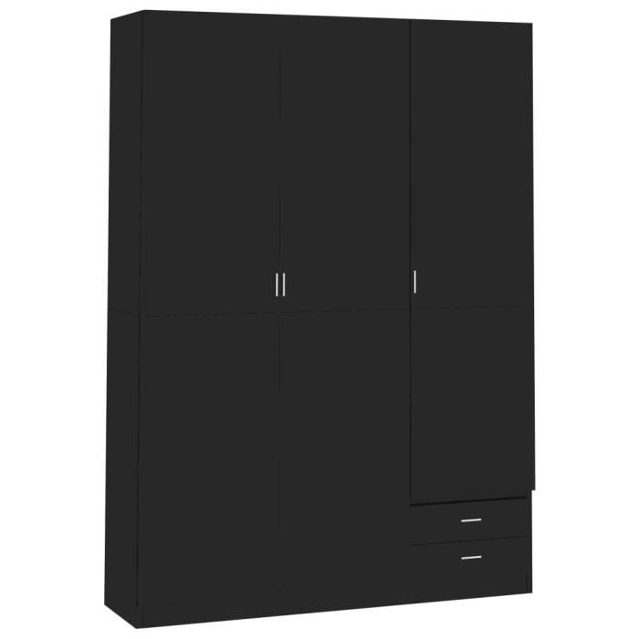 Armoire de rangement Garde-robe Armoire de chambre armoire à linge à 3 portes Noir brillant 120x50x180 cm Aggloméré