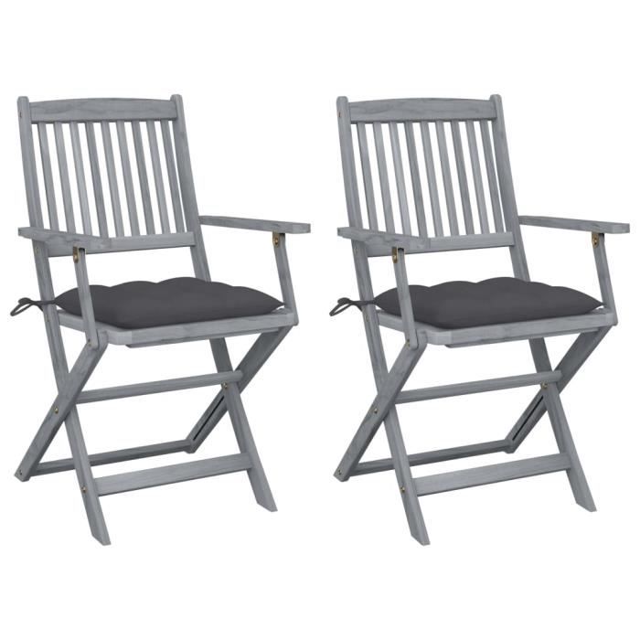 HOME•2512Pack de 2 Chaises pliables d'extérieur - Fauteuils de Jardin Chaises de Camping Professionnel avec coussins Bois d'acacia