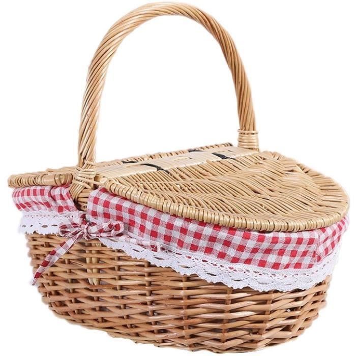 Panier Picnic,Sac Picnic,Panier a Champignon,Mode,Panier de Panier de Pique-Nique en Osier de Style campagnard avec Couvercle et p