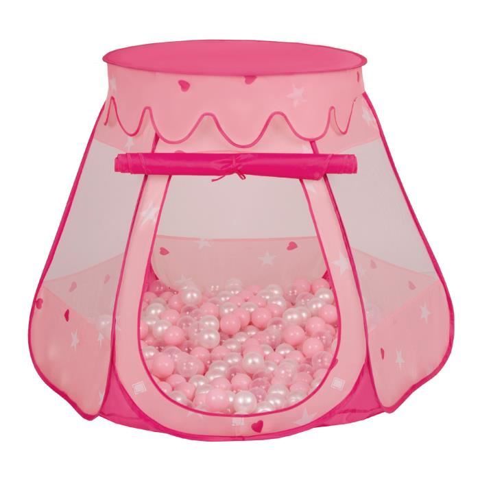 Selonis Tente 105X90cm-200 Balles Plastiques Château Piscine À Balles Pour Enfants, Rose: Rose Poudré-Perle-Transparent