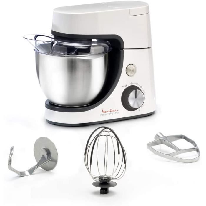 Moulinex Masterchef Gourmet Robot Pâtissier 1100W et 8 Vitesses Fonction Pulse Bol Inox 4.6L Kit Pâtisserie Robot Cuisine Batteur El