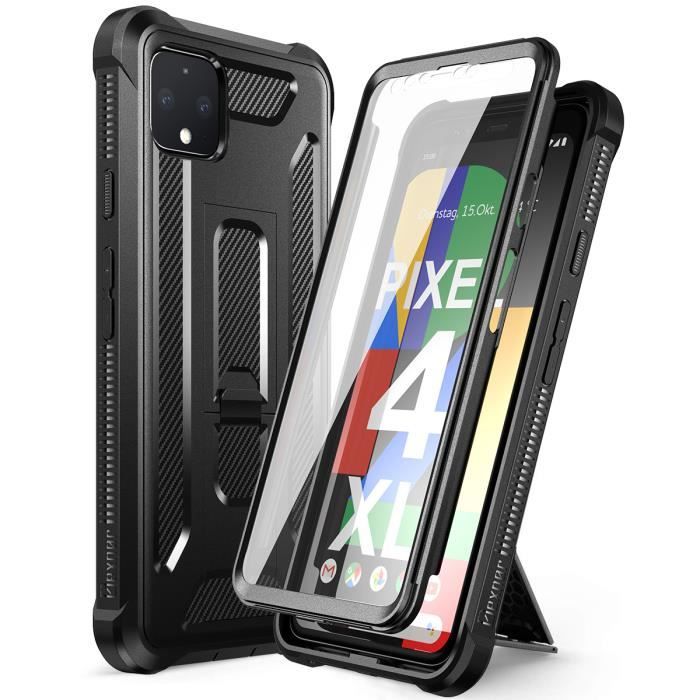 Cocopar coque Google Pixel 4 XL 3en1 Transparent 360° Antichoc Protection Coque +Protecteur d'écran en Verre Trempé noir