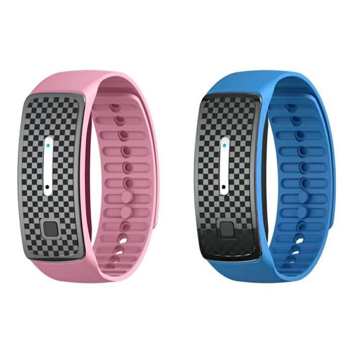 Lot de 2 bracelets anti-moustiques à ultrasons pour enfants et adultes - bleu+rose