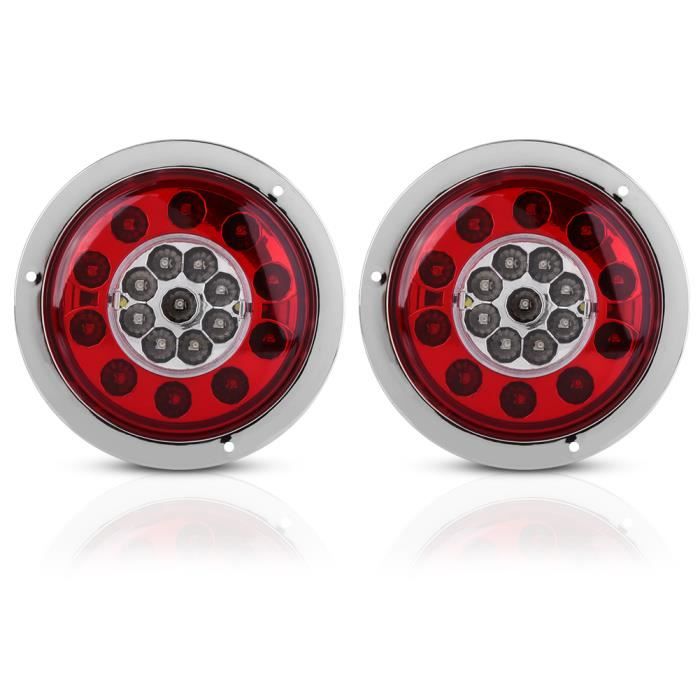 Paire de 4,3 pouces ronde 19 LED camion remorque frein arrêt tournez feu arrière Chrome anneau double couleur
