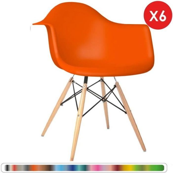 6 x Fauteuil Design Scandinave Orange pieds: bois naturel Mobistyl WT-DAWL-OR-6