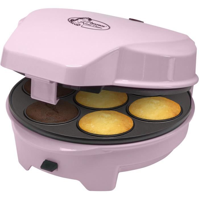 Bestron Machine à cake 3 en 1 au design rétro, Avec 3 plaques de cuisson interchangeables, 700 Watts, Couleur: rose