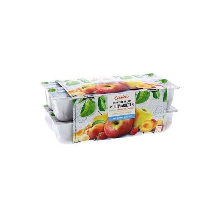 CASINO Coupelles de Purée de fruits Multivariétés - Sans sucres ajoutés - 16 x 90 g