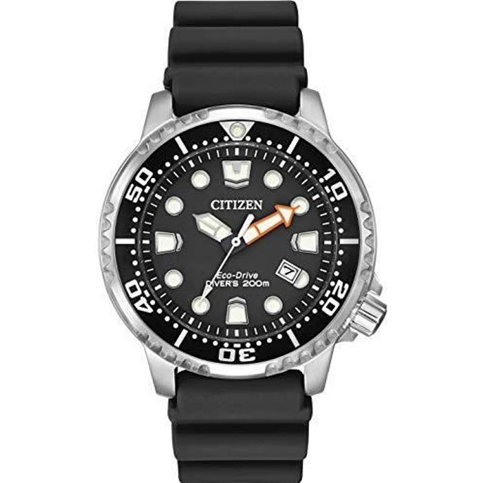 Citizen BN0150 28E Montre de plongée pour Homme à énergie Solaire avec Affichage analogique, Cadran et Bracelet en Caoutchouc Noir