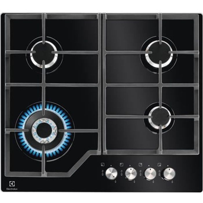 Electrolux Table Gaz, Dessus de table, Cuisinière à gaz, Verre, Noir, Fonte, 1000 W