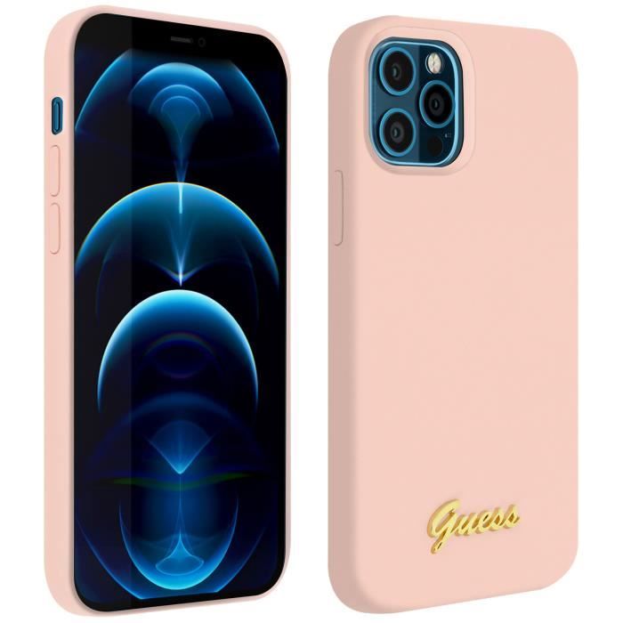 Coque iPhone 12 Pro Max Silicone Gel Soft Touch Guess Silicone Script rose Rose
