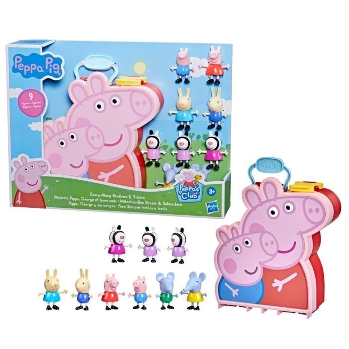 Peppa Pig Peppa's Adventures Mallette Peppa, George et leurs amis, jouet préscolaire, 9 figurines avec les sœurs Zebra
