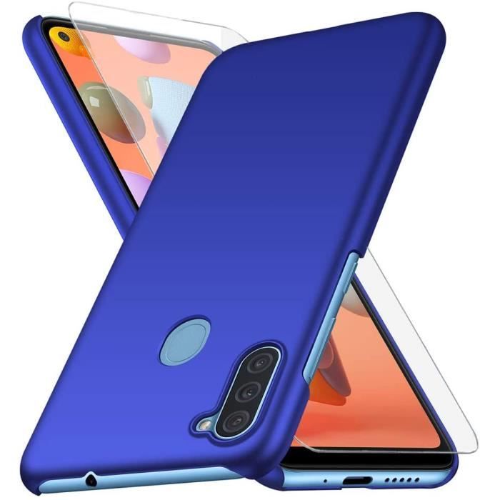 Coque Samsung Galaxy A11 + Verre trempé Protection écran, Bleu Très Mince Protection Coque Étui Housse Rigide Case Cover pour