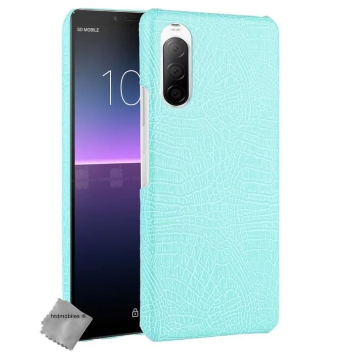 Coque rigide simili cuir crocodile pour Sony Xperia 10 II + film ecran - BLEU CLAIR
