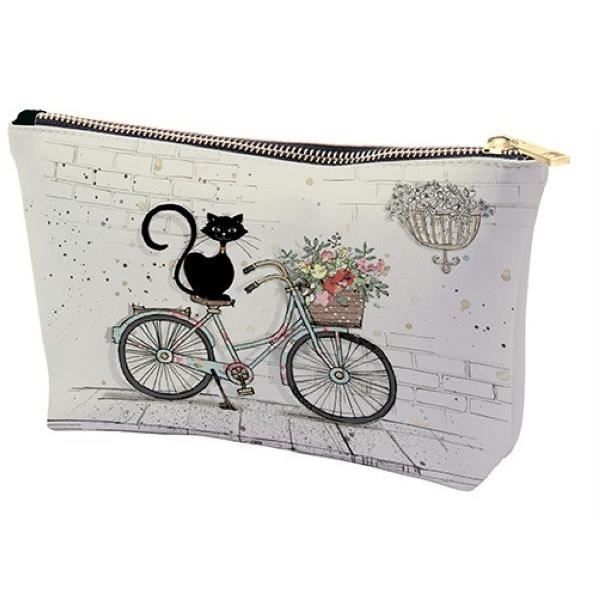 TROUSSE DE TOILETTE POCHETTE DE MAQUILLAGE 27X20 CM BUG ARTS CHAT CYCLISTE - KIUB