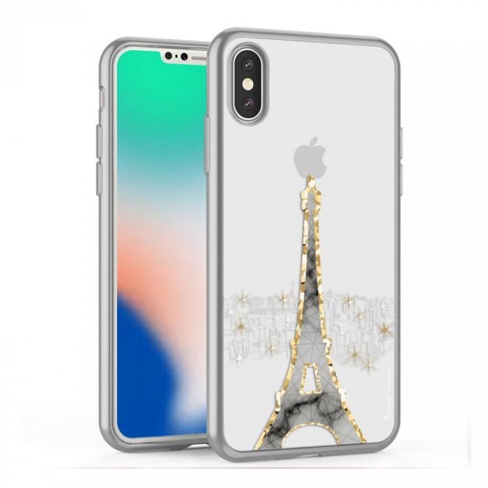 Coque pour iPhone X/Xs bumper argent Illumination de paris Ecriture Tendance et Design La Coque Francaise