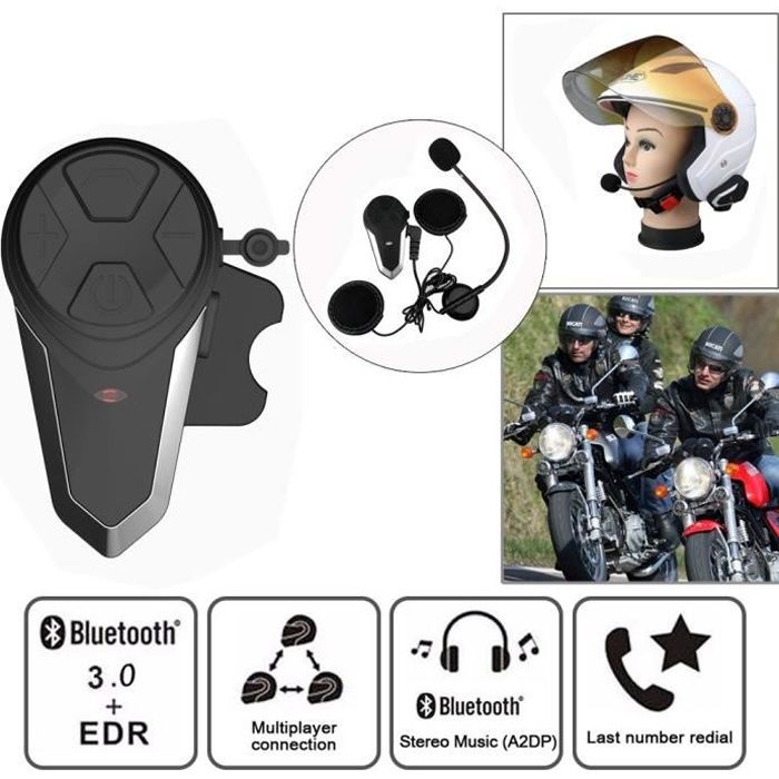 BT-S3 Moto Intercom 1000m Bluetooth Casque Moto Mains Libres Kit,Fit pour Casque Moto & Ski (2PCS)