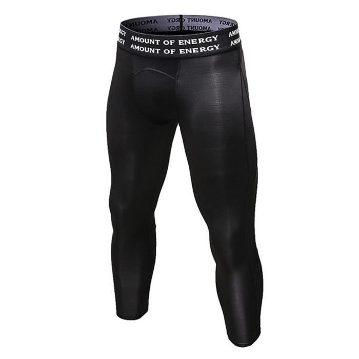 Homme 3-4 Legging Pantalon de Compression Baselayer Cool Dry Collant de Sport Leggings Collants Running Noir S
