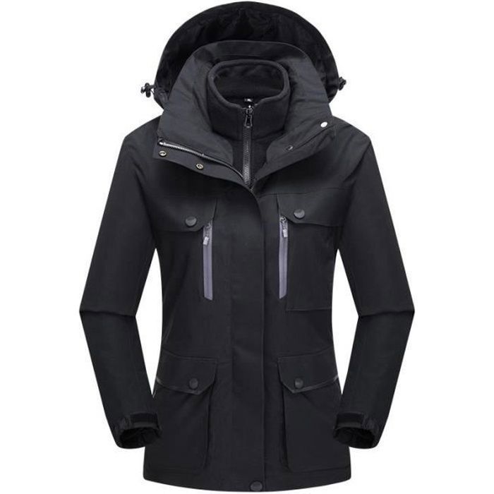 Veste Imperméable 3 en 1 Hiver Femme Exterieur Doublure Polaire Blouson à Capuche Chaud Pour Camping Randonnée