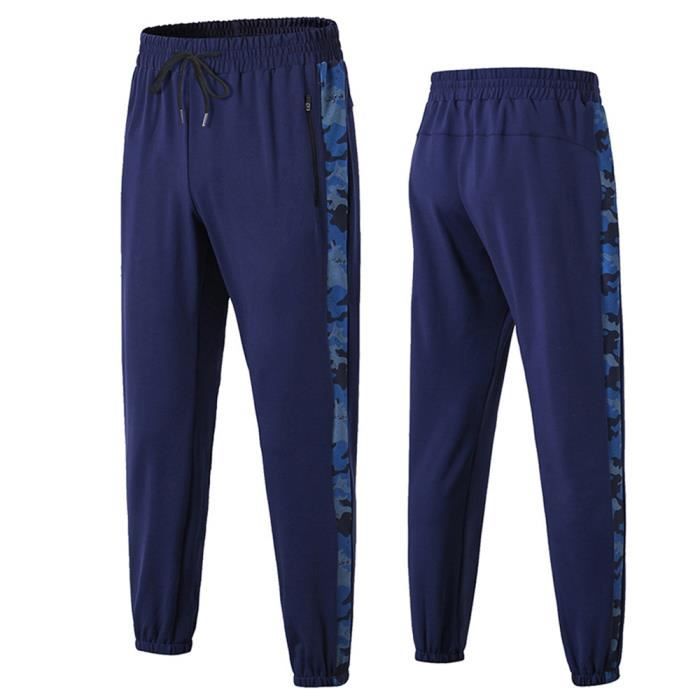 Basic Pantalons Sport Homme Jambes Élastiques Taille Élastiquée Lâche Poches avec Fermeture Éclair Jogging Training Sweatpants Bleu