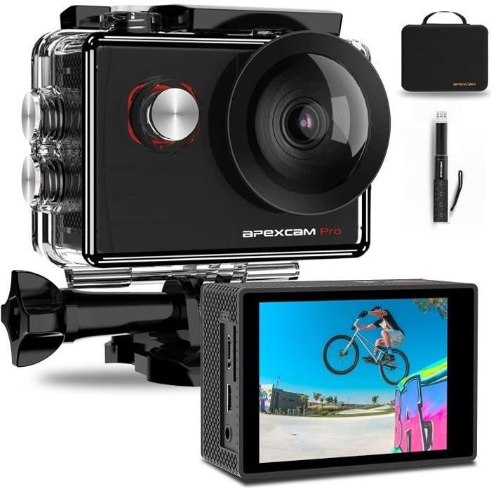 Apexcam 4K Caméra Sport WiFi Ultra HD 20MP Caméra Etanche 2- LCD 40M sous-Marine 170 °Grand-Angle Action Cam avec Selfie Stick 2 * 1