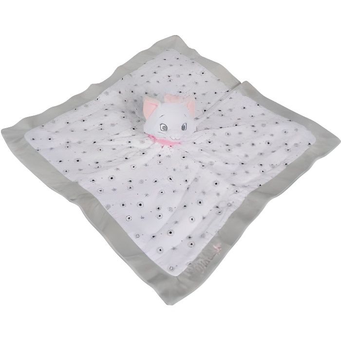 Chat Marie : Grand Doudou Plat Lange Blanc Et Gris 39 X 39 Cm - Les Aristochats - Peluche Disney Pour Enfant Et Bebe - Naissance