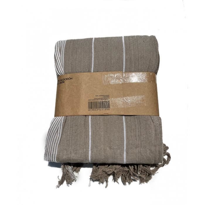Fouta Plage Grande Taille XXL – 210x 240 cm – Bleu rayé Blanc – 100% Coton – Drap de Plage XXL - marron