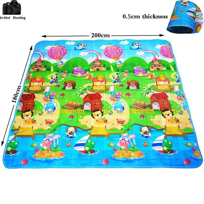 Cartoon Animals Double Face bébé Ramper Mats enfants Tapis Puzzle de jeu pour bébé tapis de pique-nique Tapis 200cm * 180cm