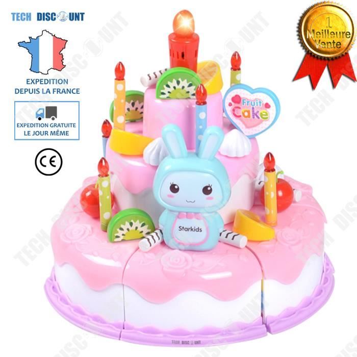 TD® gâteau d'anniversaire jouet fille imitation enfants musique à trois couches bougies souffler à induction lumières décoration mig