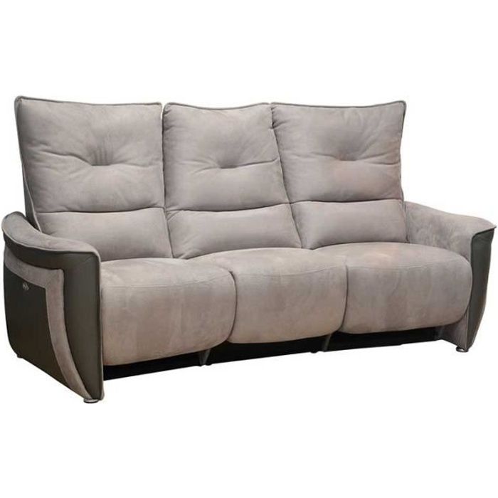 Canapé 3 places Relax Electrique Cuir/Tissu gris - ZEALAND - L 213 x l 90 x H 109